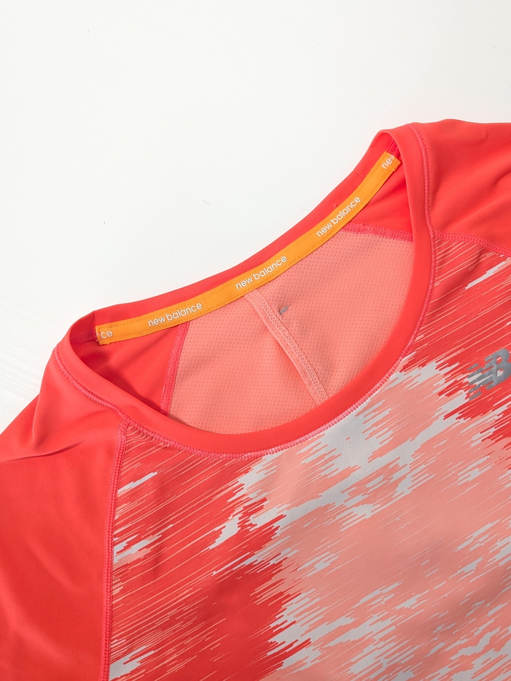 New Balance NBIce Running Shirt, Coral Pink Graphic, Mesh Short Sleeve, Small - Picture 4 of 9